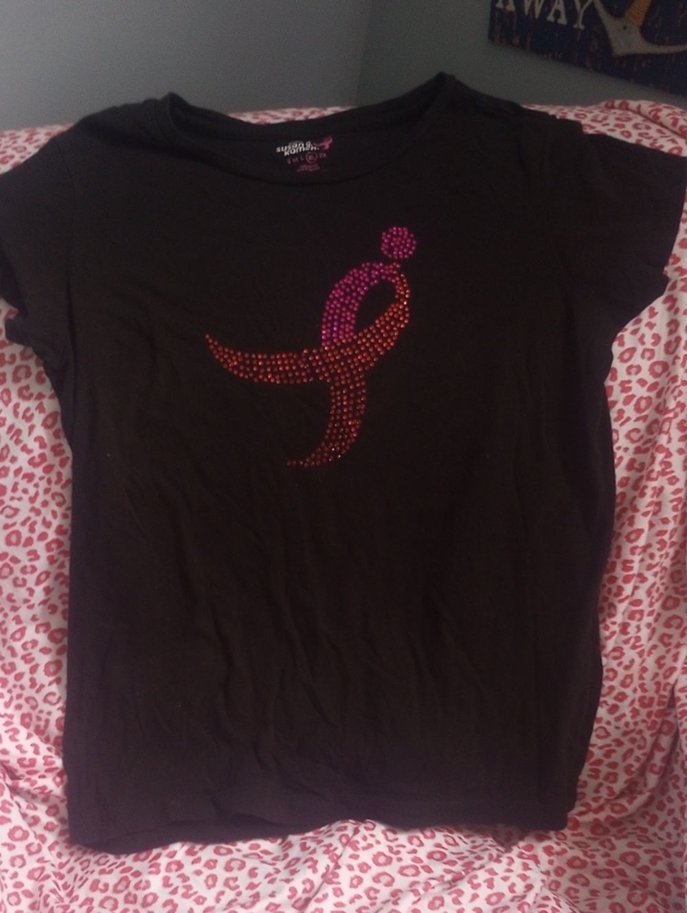 Black Short-Sleeve Tee with Pink Ombre Rhinestone Logo